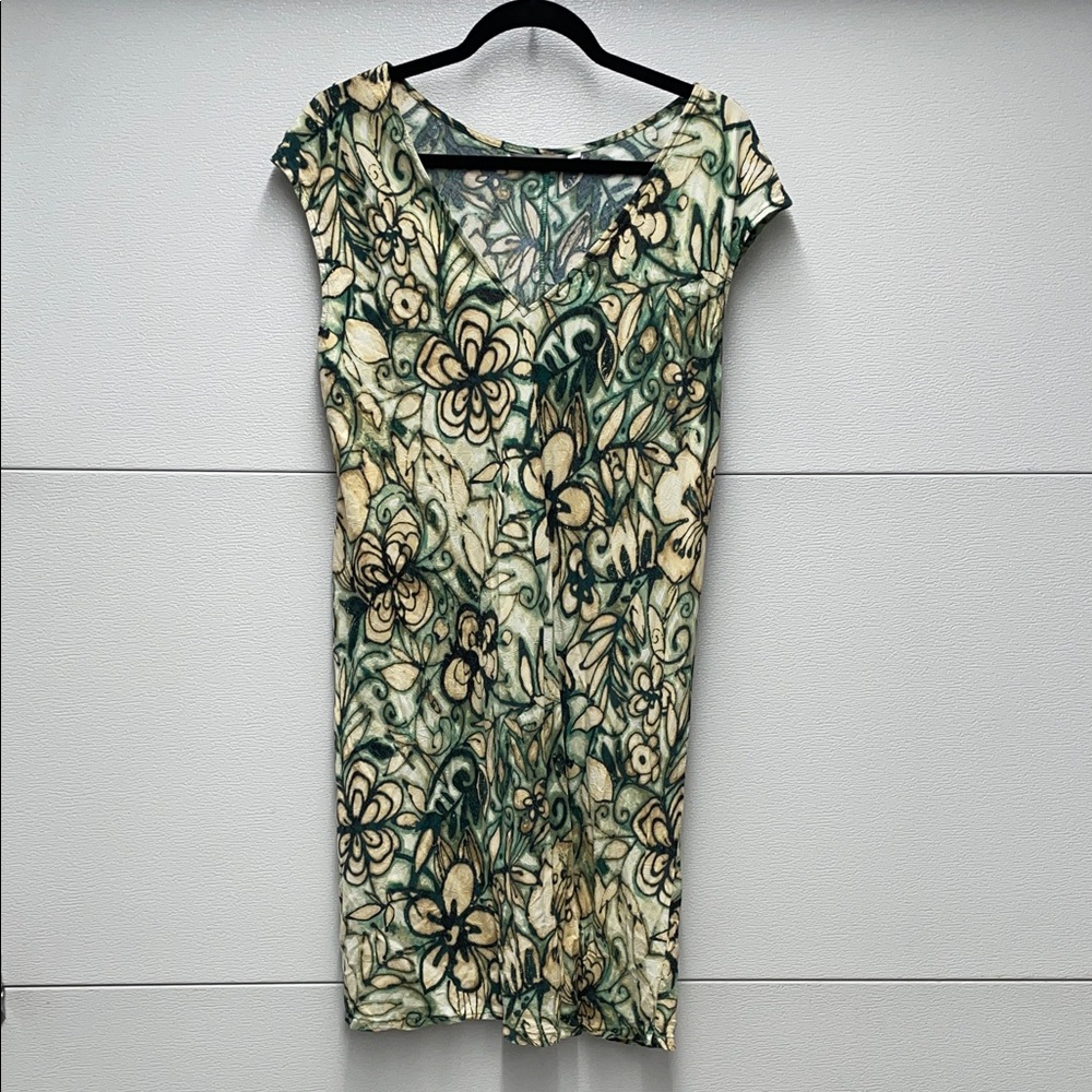 Jams World Botanical Green and Cream Midi Dress
